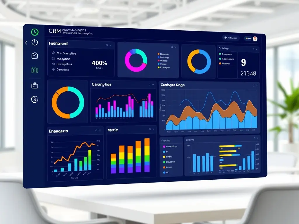 A visual representation of a CRM dashboard with analytics and metrics.