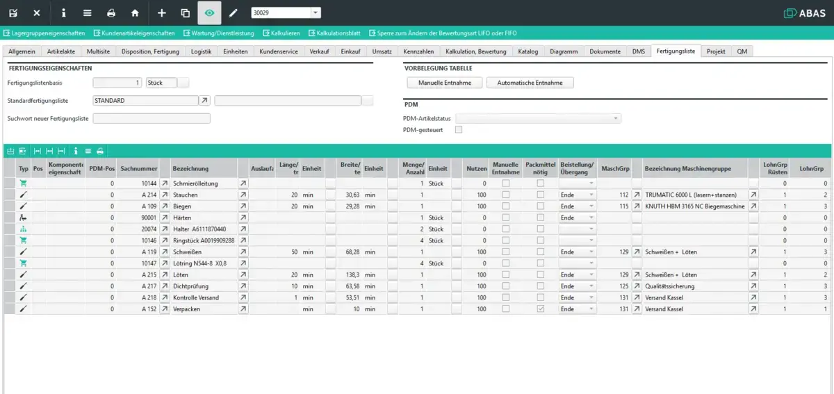 Abas ERP Fertigung Grundlagen